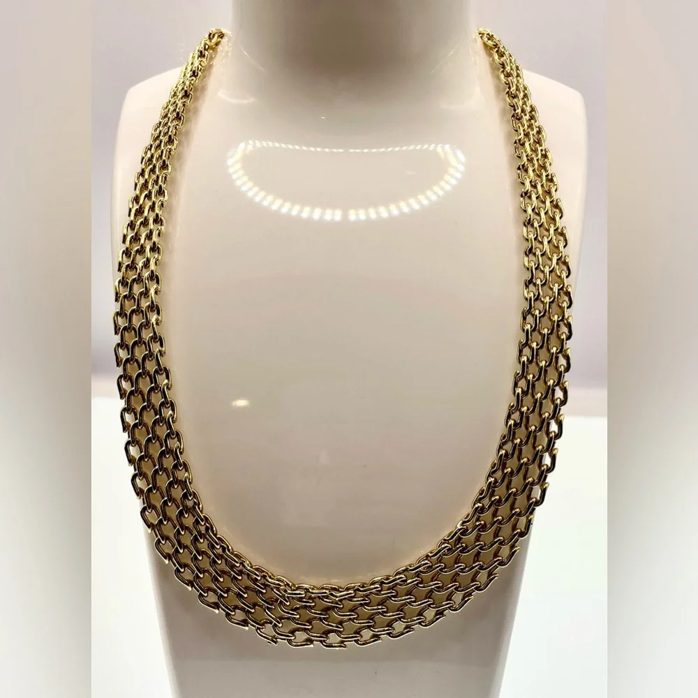 Vintage Signed 14KGP Linked Necklace Choker - Picture 3 of 8